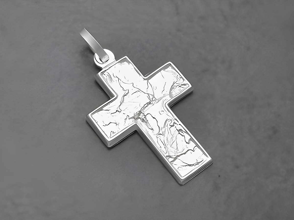 Silber Kreuz aus Sterling Silber mit kunstvollem Design und einzigartigem Muster, Größe 23 mm, hergestellt von Juwelier Harnisch. Perfect für stilvolle Anlässe.