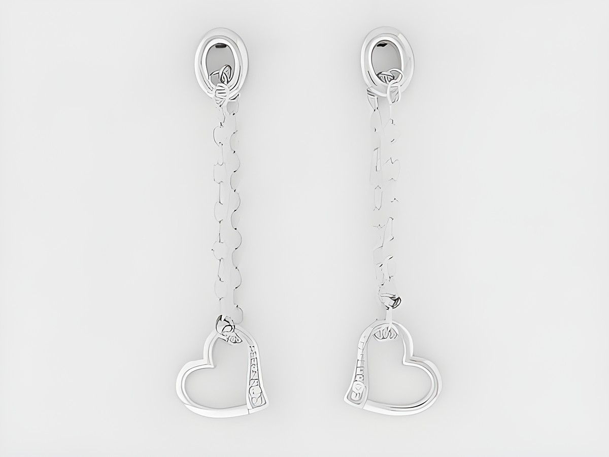 Silber Ohrringe Herz an Kettchen rhodiniert mit klarem Zirkonia Stein von Juwelier Harnisch als elegante Ohrhänger dargestellt.
