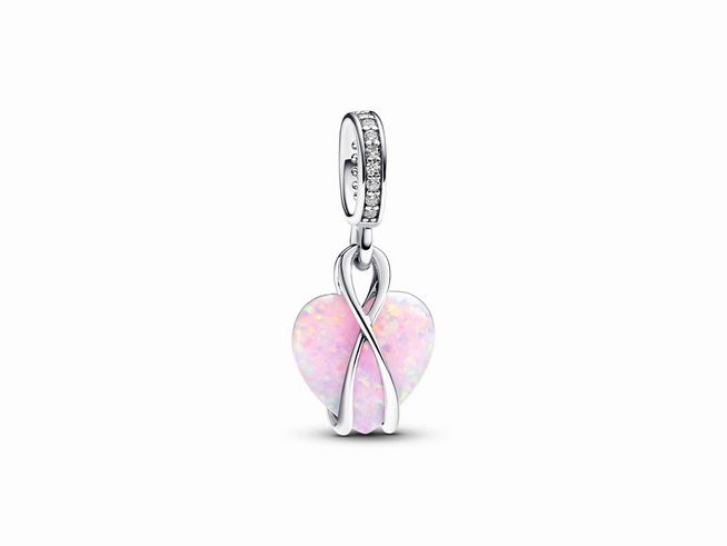 Schillernder Herz Charm-Anhänger von Pandora aus Silber mit einem Mix aus pinken Steinen und einer funkelnden Zierleiste, ideal für eine elegante Schmuckkollektion.