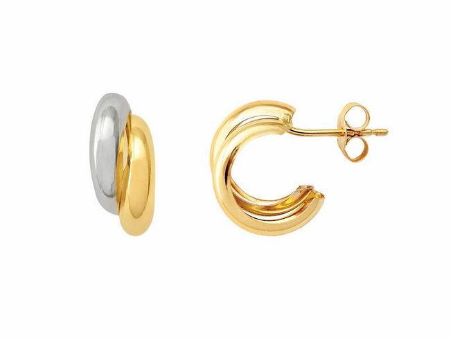 Gelbgold und Weißgold 585 Creolen von Xenox, polierte Oberfläche, elegant und zeitlos, idealer Echt Gold Ohrschmuck für jeden Anlass, hochwertige Verarbeitung und stilvolles Design.