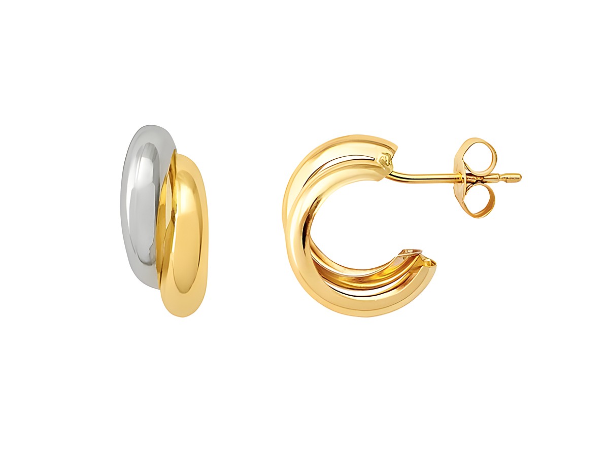 Gelbgold und Weißgold 585 Creolen von Xenox, polierte Oberfläche, elegant und zeitlos, idealer Echt Gold Ohrschmuck für jeden Anlass, hochwertige Verarbeitung und stilvolles Design.