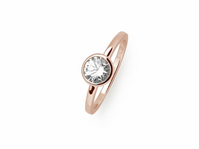 Xenox Sterling Silber Ring XS7280R/54 in Zarge Rosé mit roségoldvergoldeter Zarge, Größe 54, verziert mit einem funkelnden klaren Stein.