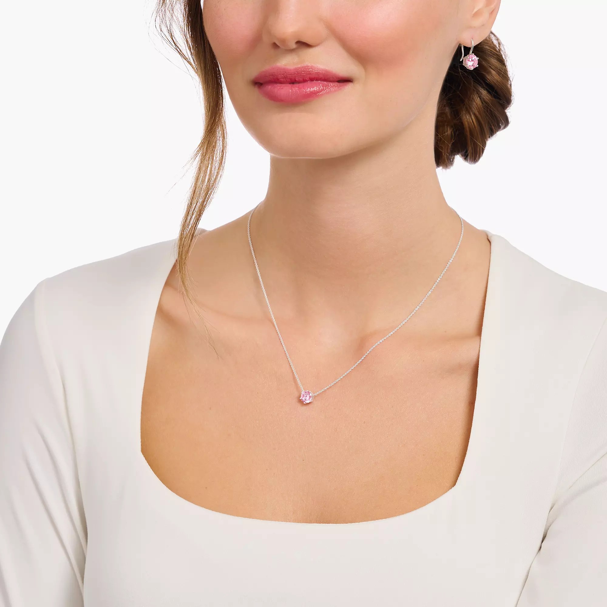 Thomas Sabo Essentials Kette - großem Zirkonia - Silber & Zirkonia - Rosa-Pink - 40 bis 45 cm – Ansicht 2