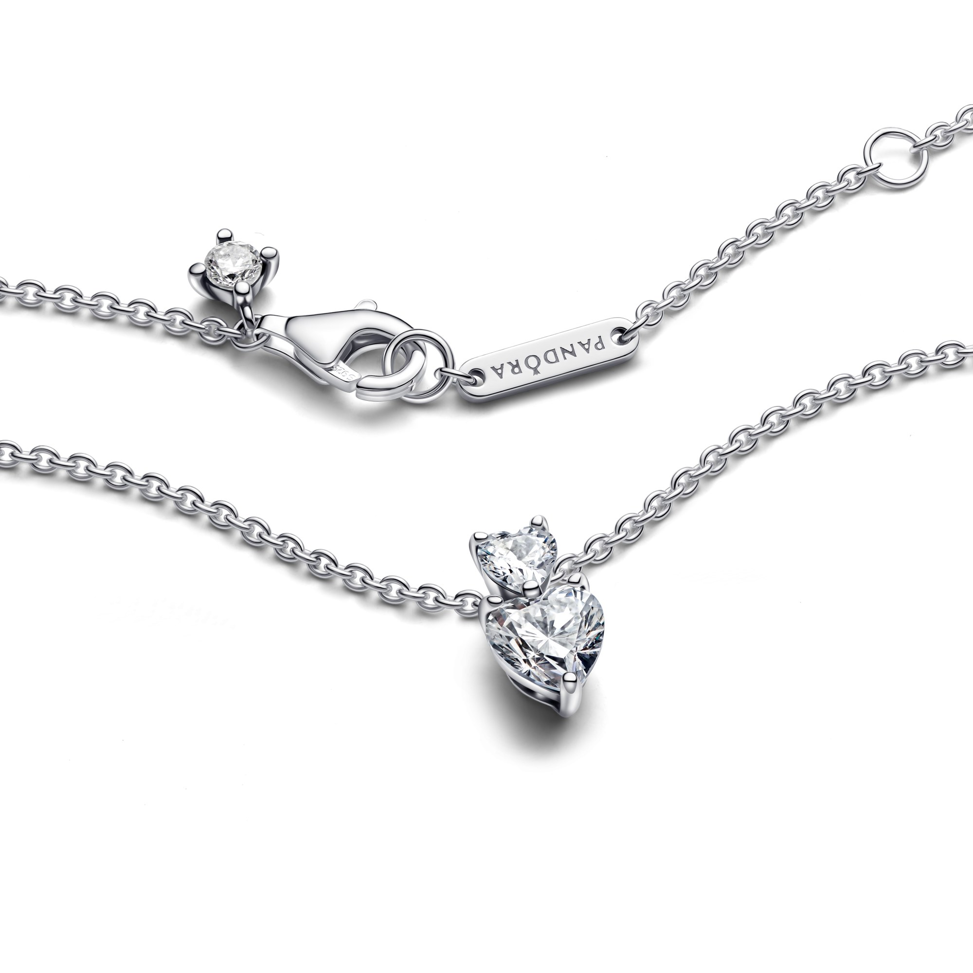Pandora Doppelherz-Anhänger Funkelnde Collier-Halskette - Sterling Silber Zirkonia 45 cm – Ansicht 5