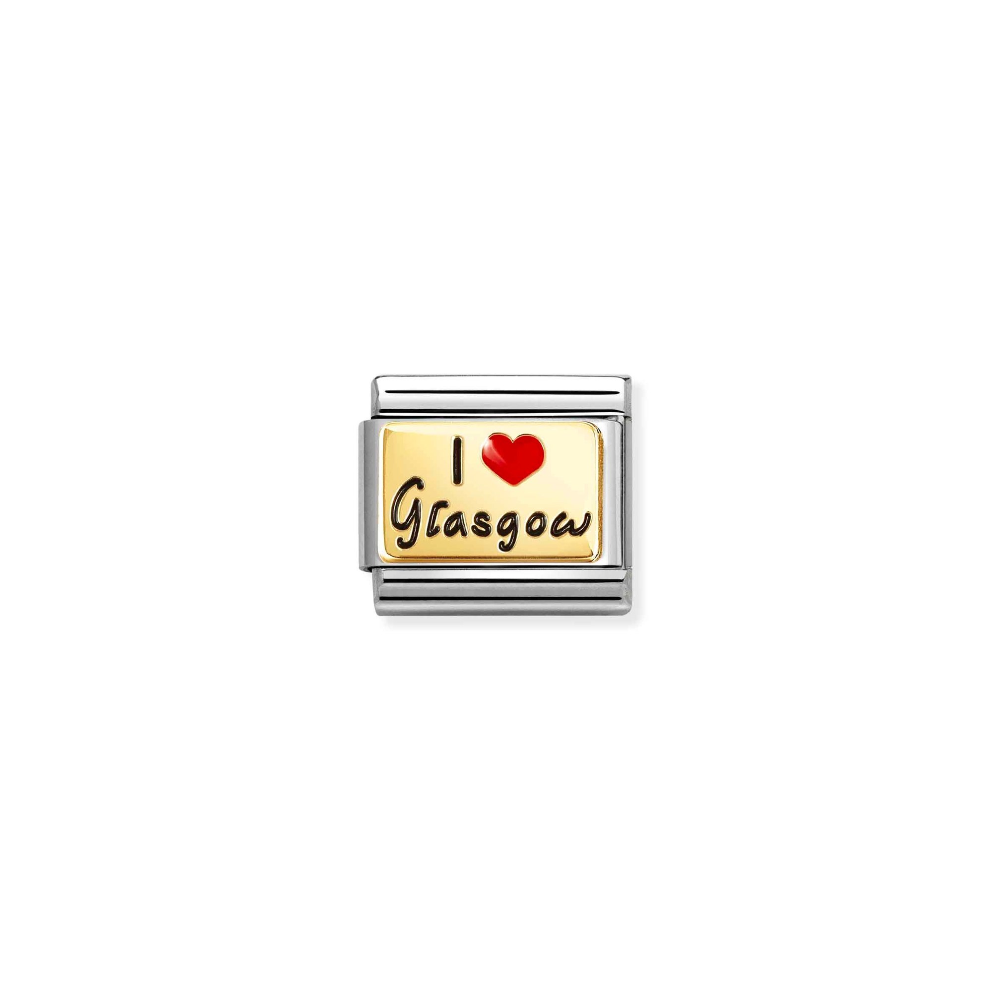 Nomination Composable Classic Charm I Love Glasgow - Edelstahl, Gold 750 Gelbgold, Emaille