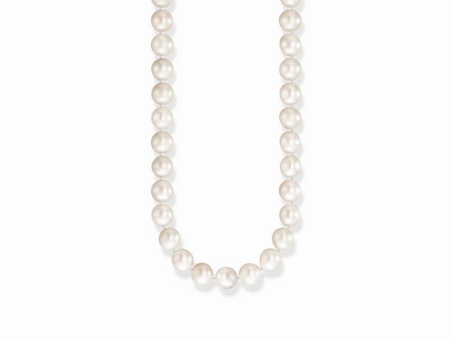Elegante Thomas Sabo Kette aus Sterling Silber mit Zuchtperlen, verstellbar auf 50 cm, ideal für stilvolle Anlässe oder als modisches Accessoire.