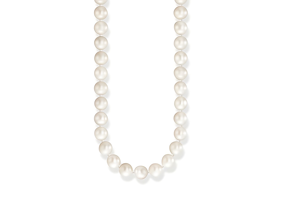Elegante Thomas Sabo Kette aus Sterling Silber mit Zuchtperlen, verstellbar auf 50 cm, ideal für stilvolle Anlässe oder als modisches Accessoire.