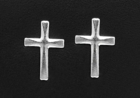 Kreuz Ohrringe aus 1,4 cm Sterling Silber, Hersteller Juwelier Harnisch, geeignet für Kinder, filigranes Design auf schwarzem Hintergrund.
