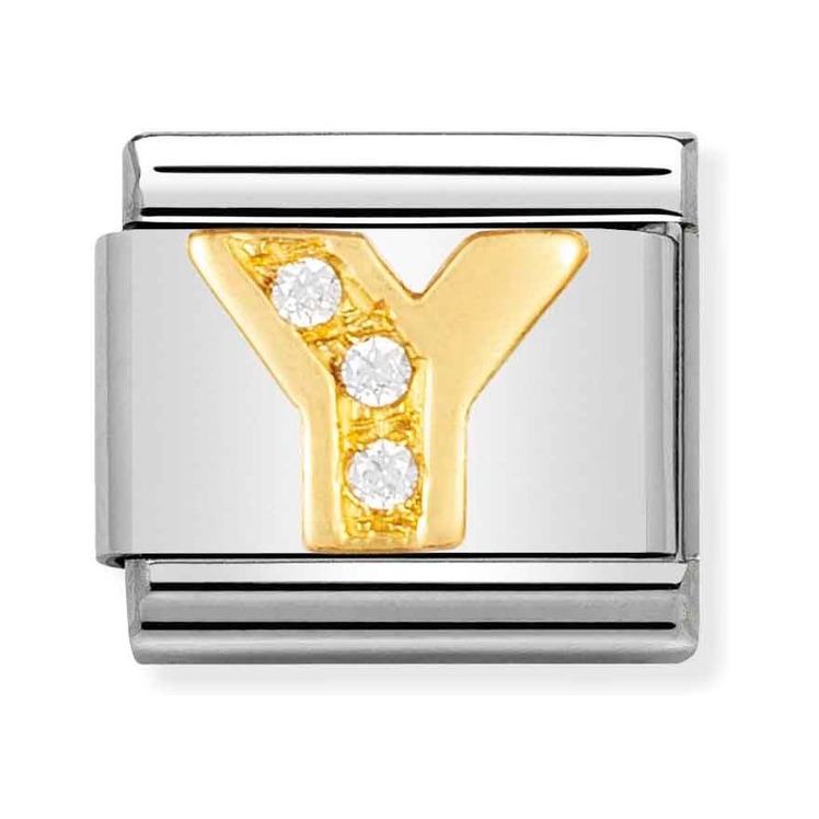 Nomination Composable Classic Charm Buchstabe Y - Edelstahl, Gold 750 Gelbgold, Zirkonia