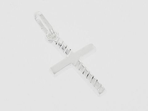 Kreuz Silber Anhänger in modernem Design, teilmattiert und diamantiert, Hersteller Juwelier Harnisch, mit feinem Muster für eleganten Schmuckstil.
