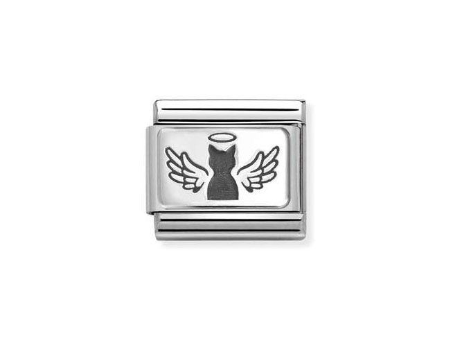 433011145-0 Ein charmantes Motiv einer geflügelten Katze mit Heiligenschein, hergestellt aus Sterling Silber und Edelstahl, Modell 330111 45 Classic von Nomination.