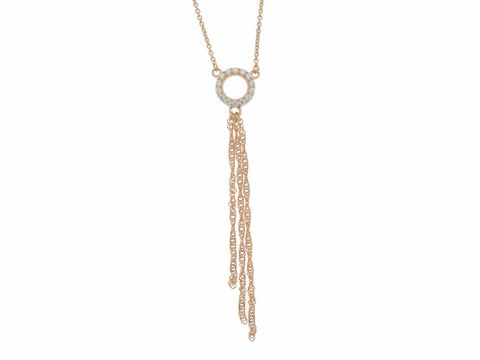 Kette mit Anhänger in Form eines Kreises, aus silber rosé vergoldet, filigran gestaltet und 45 cm lang, Hersteller Juwelier Harnisch, Roségold auf Silber.