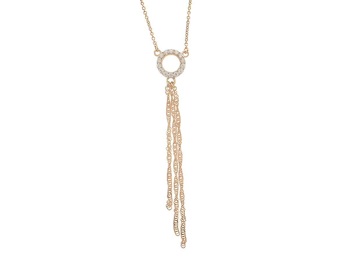 Kette mit Anhänger in Form eines Kreises, aus silber rosé vergoldet, filigran gestaltet und 45 cm lang, Hersteller Juwelier Harnisch, Roségold auf Silber.