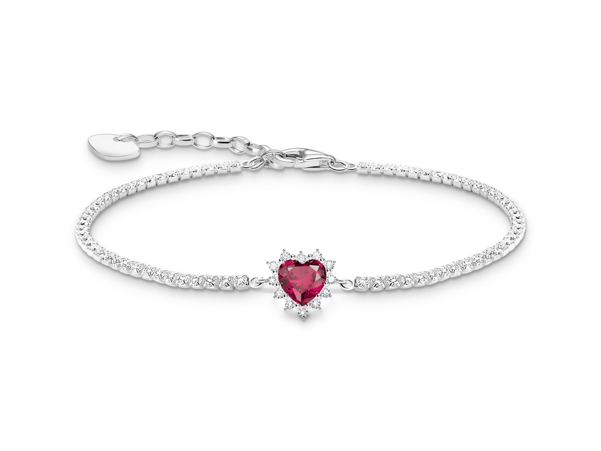 Elegantes Thomas Sabo Armband A2188-013-10-L19V mit rotem Herz mit Zirkonia, aus silbernem Material, verstellbar von 16 bis 19 cm, aus der Kollektion True Romance.