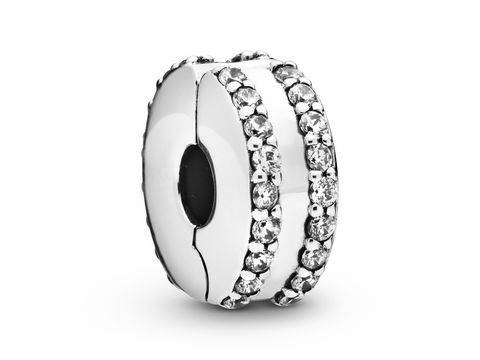 798422000-0 Pandora 798422C01 Clip Stopper mit Zirkonia, aus Silber, elegantes Design mit funkelnden Zirkonia-Steinen, ideal für Armbänder, verleiht einen Hauch von Glamour.