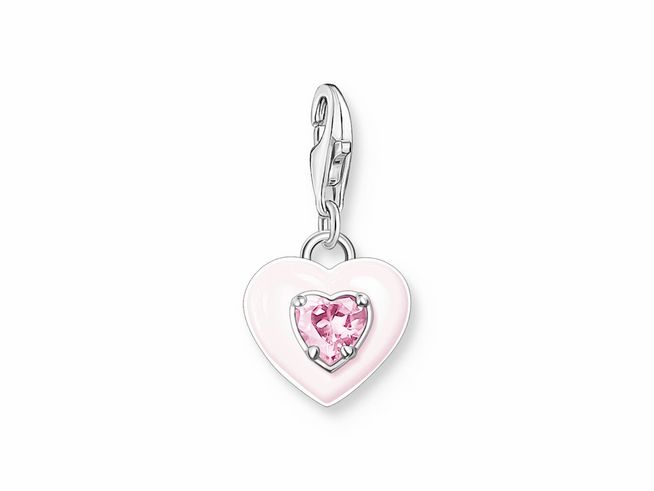 Charm-Anhänger in Herzform von Thomas Sabo aus Silber mit pinker Emaille und Zirkonia. Der Anhänger hat ein funkelndes Design und ist ideal für individuelle Schmuckgestaltungen.