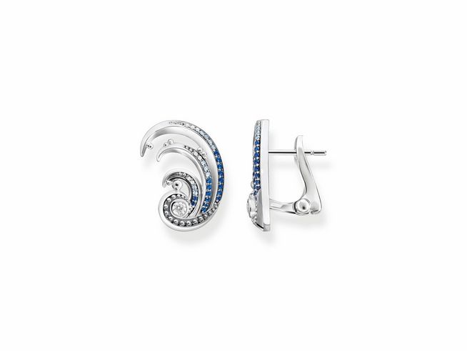 Ohrklemme von Thomas Sabo in Sterling Silber, geschwungene Form mit synthetischem Spinell und Zirkonia besetzt, elegantes Design für stilvolle Akzente.