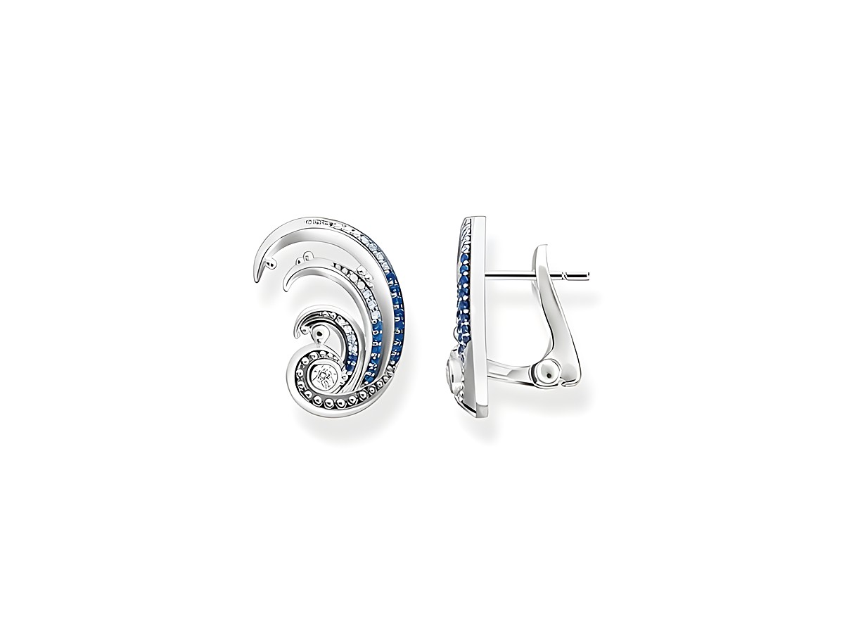 Ohrklemme von Thomas Sabo in Sterling Silber, geschwungene Form mit synthetischem Spinell und Zirkonia besetzt, elegantes Design für stilvolle Akzente.