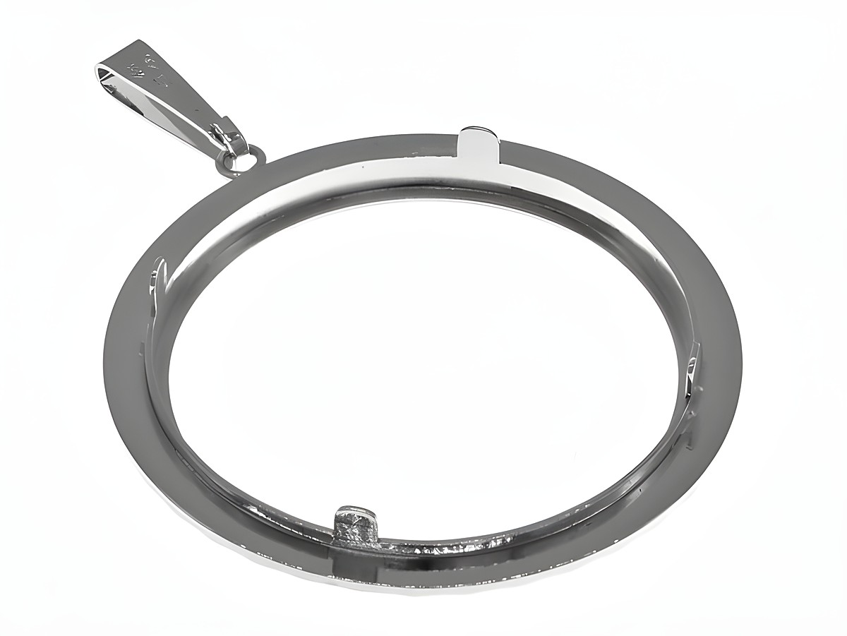 Münzfassung Anhänger aus rhodiniertem Silber mit Diamantschliff, geeignet für Münzen bis 40 mm Durchmesser, Hersteller Juwelier Harnisch. Elegant und stilvoll. – Ansicht 3