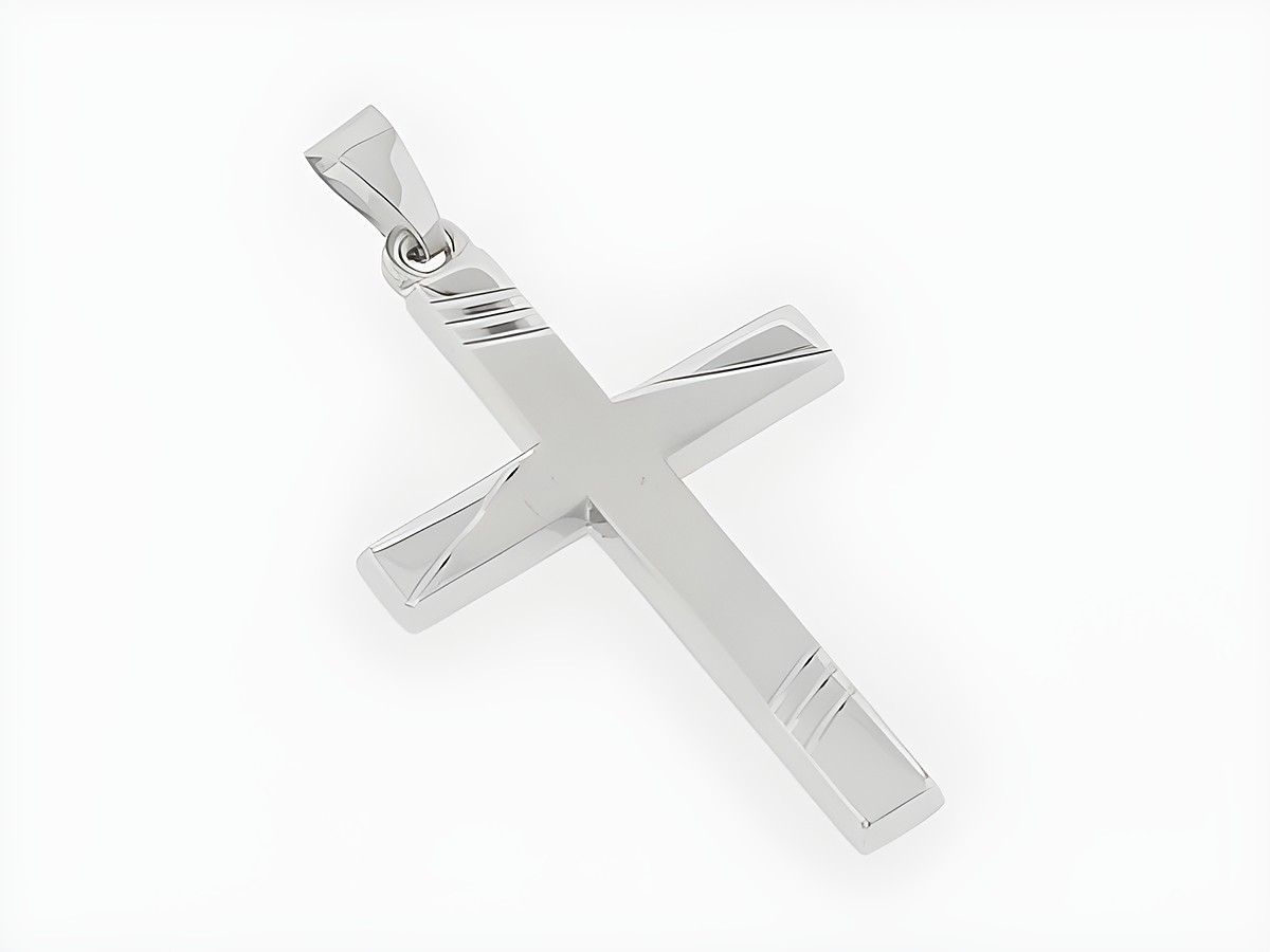 Kreuz Silber Anhänger nobel teilmattiert rhod diamantiert Hersteller Juwelier Harnisch mit Muster. Elegantes Design mit einem modernen Erscheinungsbild, ideal für verschiedene Anlässe.