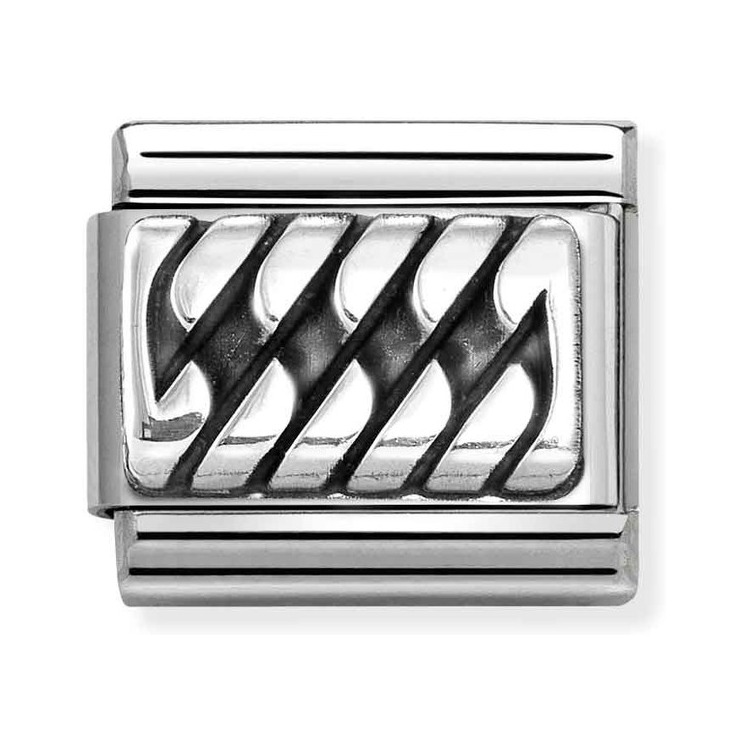 Nomination Composable Classic Charm Zopfmuster - Edelstahl, Sterling Silber, Emaille schwarz