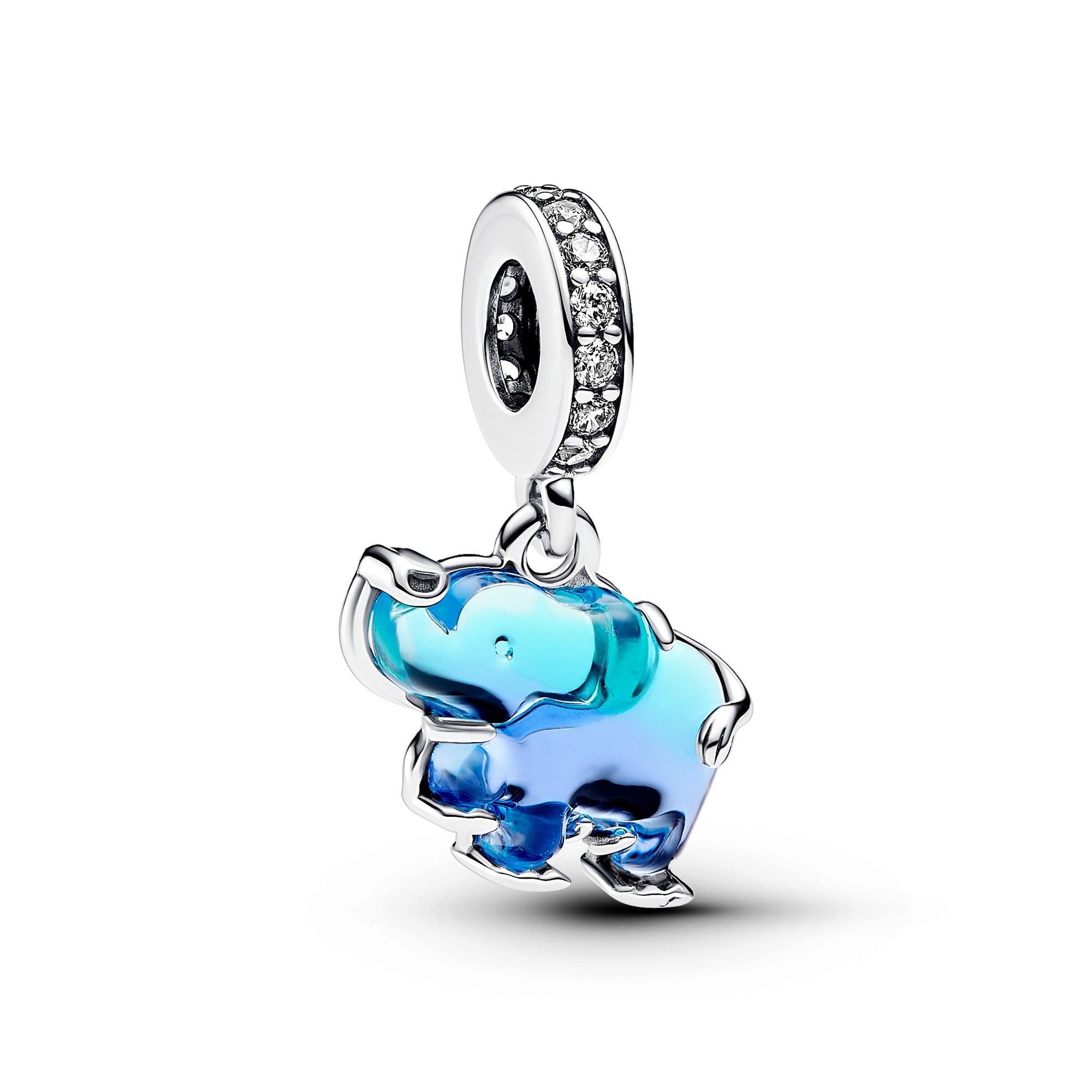 Pandora Blauer Murano-Glas Elefanten Charm-Anhänger - Sterling Silber - Zirkonia Blau
