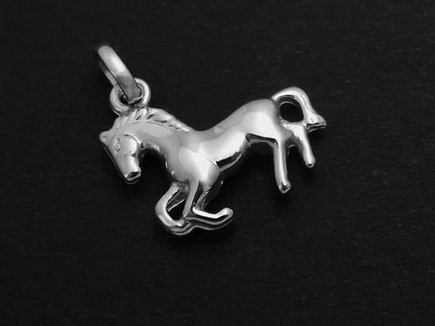 Anhänger Pferd aus rhodiniertem Sterling Silber, tierisch designet, Hersteller Juwelier Harnisch, ideal für Kinder.