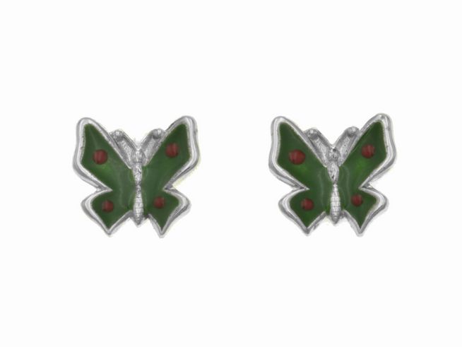 Ohrstecker Schmetterling in Silber mit lackierter, polierter Oberfläche in niedlichem Design, ideal für Kinder, Hersteller Juwelier Harnisch.