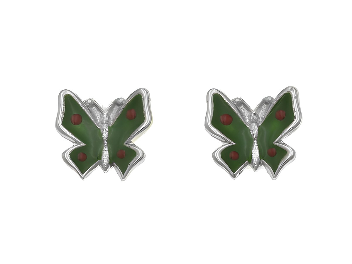 Ohrstecker Schmetterling in Silber mit lackierter, polierter Oberfläche in niedlichem Design, ideal für Kinder, Hersteller Juwelier Harnisch.