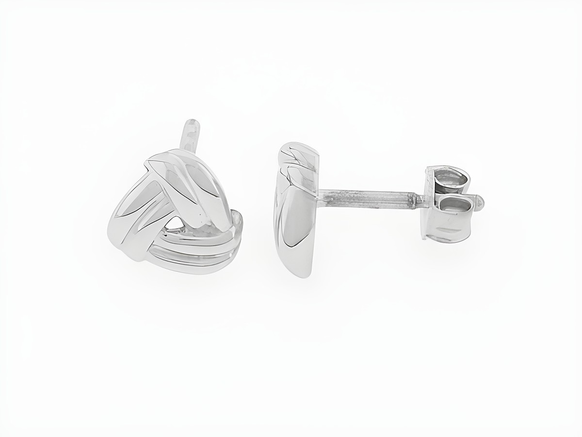 Ohrringe Silber rhod. - Dreieck - geknotet - Stecker, Hersteller: Juwelier Harnisch, geeignet für Kinder, elegantes Design in hochwertiger Verarbeitung.