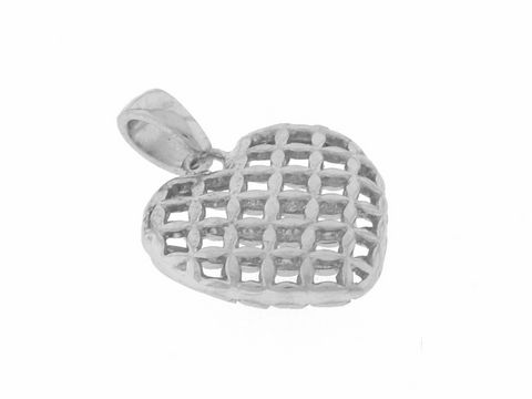 Silber Anhänger in Herzform, rhodiniert, mit plastischer Gitterstruktur, romantisch gestaltet, Hersteller: Juwelier Harnisch, ideal für besondere Anlässe und Geschenkideen.