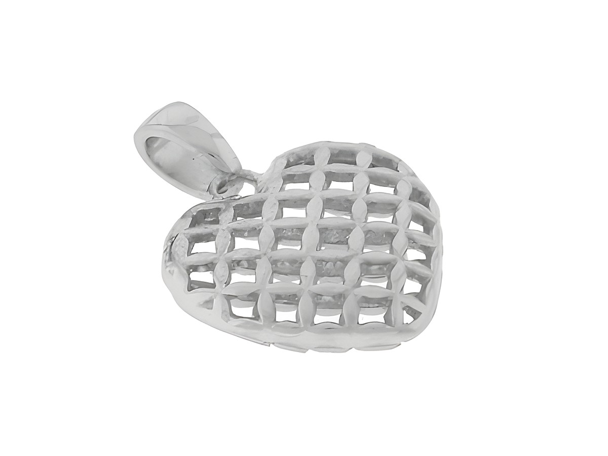 Silber Anhänger in Herzform, rhodiniert, mit plastischer Gitterstruktur, romantisch gestaltet, Hersteller: Juwelier Harnisch, ideal für besondere Anlässe und Geschenkideen.