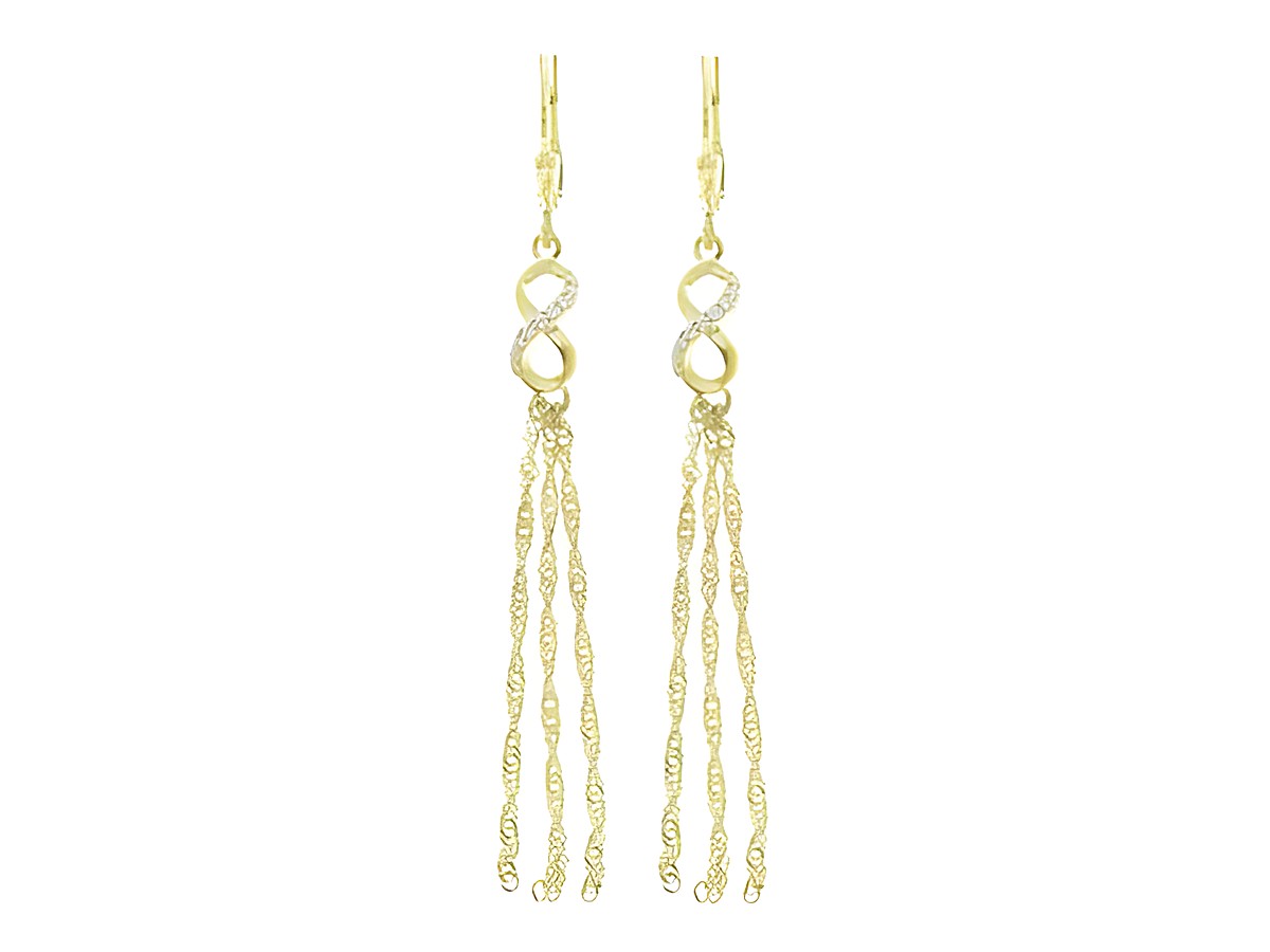 Ohrringe Hänger mit unendlichen Zeichen und Kettchen in Silber vergoldet, verspielt gestaltet, mit einem Stein, Hersteller Juwelier Harnisch. Ideal für elegante Anlässe.