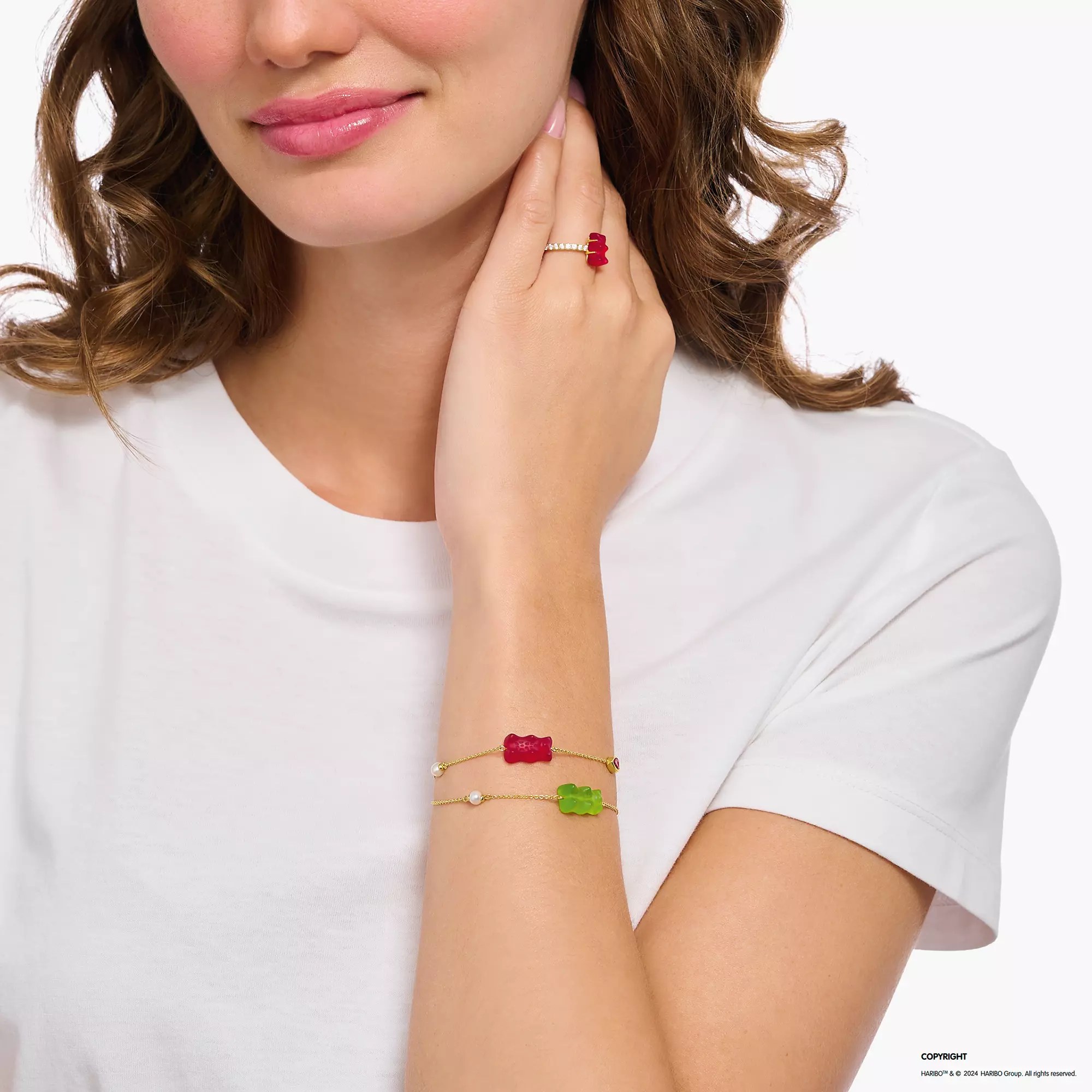 Thomas Sabo Armband - HARIBO Gummibärchen - Goldbär - Silber Gelbgold verg. & Perle & Zirkonia - Grün - 16 bis - 19 cm verstellbar – Ansicht 2