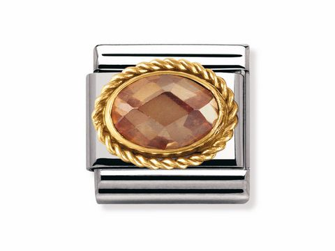 Classic Kordel Champagner Goldrand Fassung mit Zirkonia in ovaler Form von Nomination, elegant und zeitlos, ideal für individuelle Schmuckstücke.