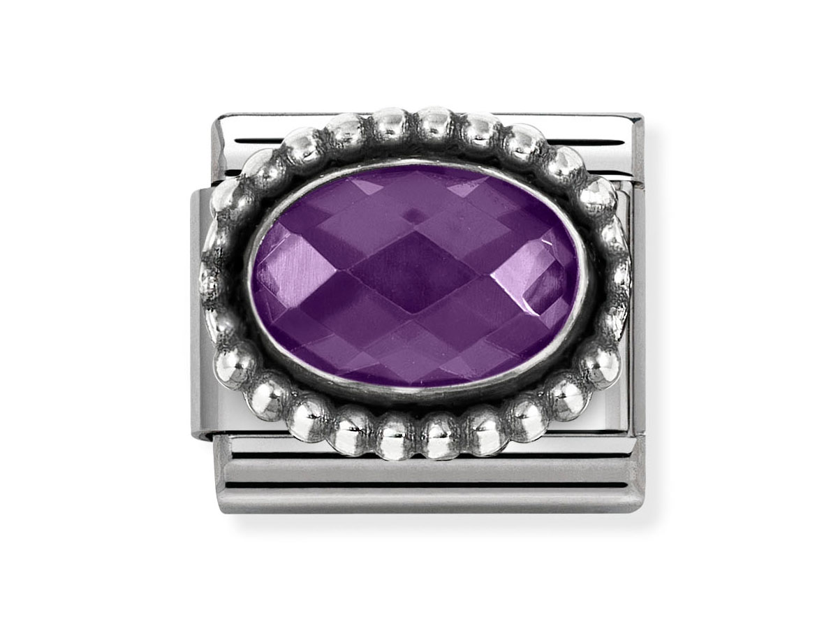 Nomination 330607 01 CLASSIC Element - fac. Zirkonia - oval in Sterling Silber Kugel - Violett Ovaler Zirkonia in Violett, umgeben von einer feinen, silbernen Perlenfassung, auf einem klassischen Sterling Silber Element von Nomination, ideal für Schmuckliebhaber.