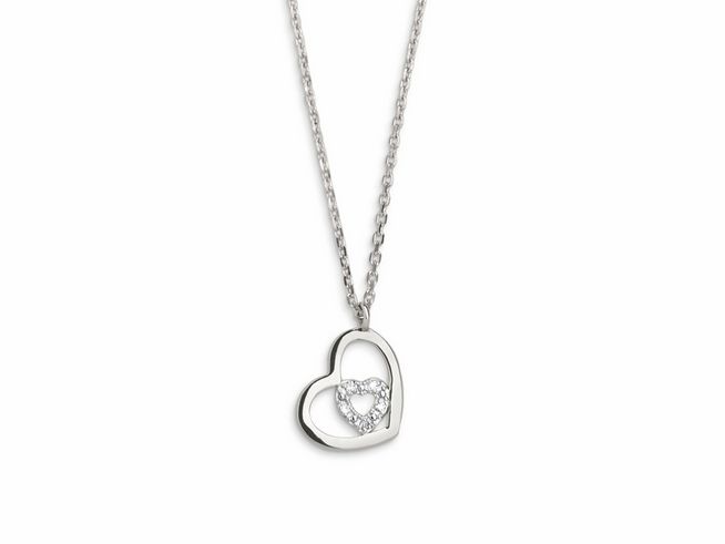 Xenox Weißgold Kette XG4200/42 mit Herzanhänger, 42 cm lang, Karreekette aus 375 Weißgold, elegante Schmuckstück mit funkelndem Herz-Design, Hersteller Xenox.