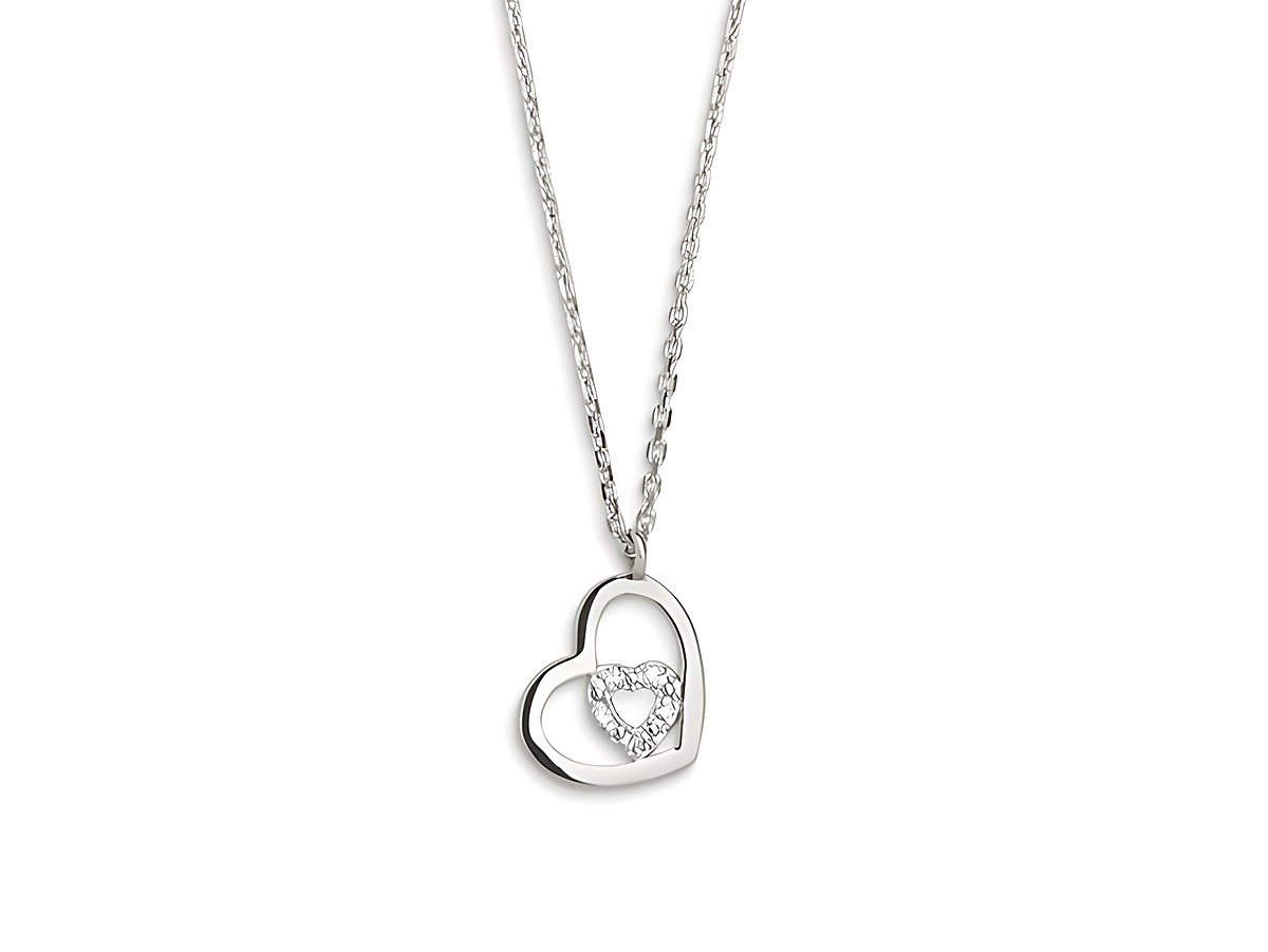 Xenox Weißgold Kette XG4200/42 mit Herzanhänger, 42 cm lang, Karreekette aus 375 Weißgold, elegante Schmuckstück mit funkelndem Herz-Design, Hersteller Xenox.
