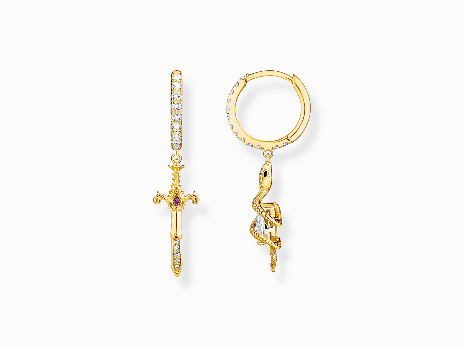 Thomas Sabo CR750-995-7 Kreuz & Schlange True Romance Creolen - Bunt - Silber + 750er Vergoldung + Lab Grown Saphir + Zirkonia - Bunt Bunte Thomas Sabo Kreuz und Schlange True Romance Creolen aus Silber mit 750er Vergoldung, verziert mit lab-grown Saphiren und Zirkonia im eleganten Design.