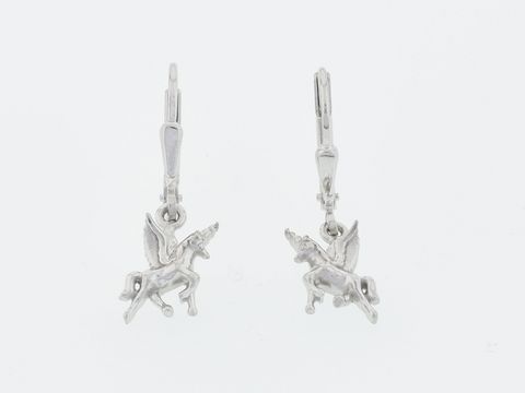 Ohrringe Silber rhod. mit geflügeltem Einhorn, märchenhafte Hänger mit einem Stein, Hersteller Juwelier Harnisch, perfekte Ergänzung für jeden Schmuckliebhaber.