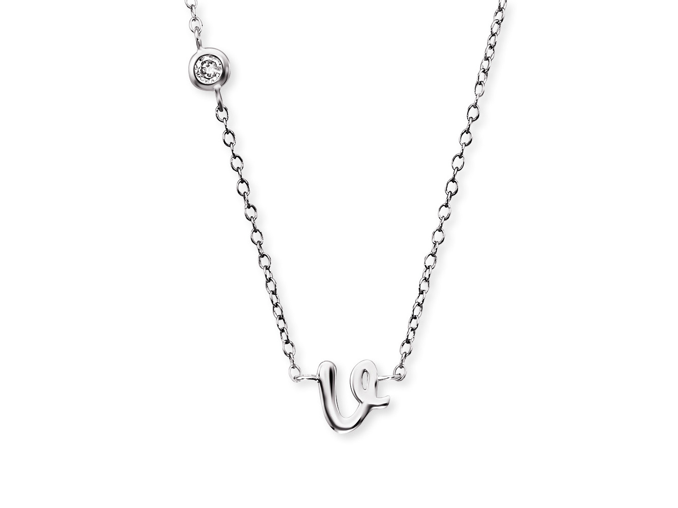 Silberne Kette von Engelsrufer mit Initial V, verziert mit Zirkonia, 40 cm lang, elegantes Design, perfekt als persönliches Schmuckstück oder Geschenk.