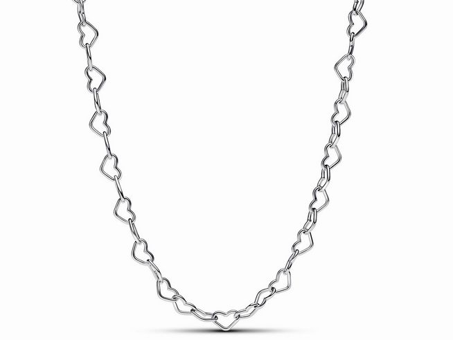 393334000-0 Silberne Halskette von Pandora mit verbundenen Herz-Anhängern, aus hochwertigem Sterling Silber, Länge 45 cm, elegantes und romantisches Design. Perfekt für jeden Anlass.
