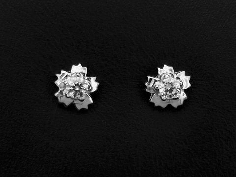 Silber Ohrringe in Blumenform mit Zirkonia, rhodiniert und filigran, als Ohrstecker vom Hersteller Juwelier Harnisch. Elegantes Design mit funkelnden Steinen.