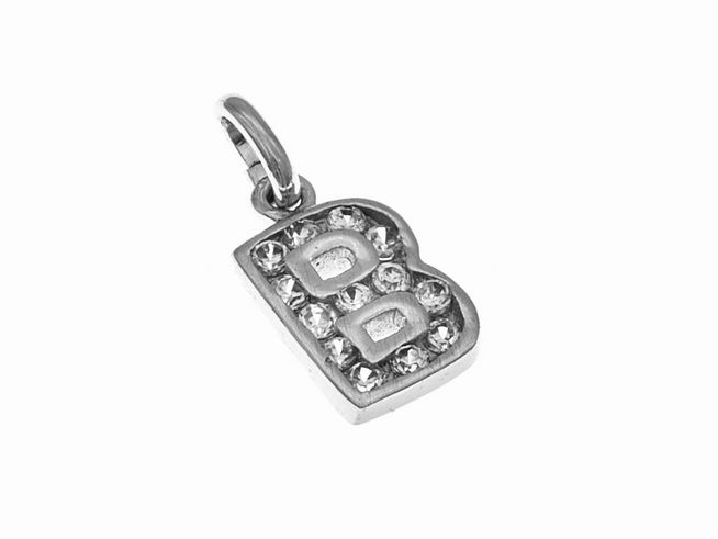 Anhänger Buchstabe B funkelnd in Silber mit weißen Zirkonia, Hersteller Juwelier Harnisch, elegantes Design für eine persönliche Note. Ideal für Ketten oder Armbänder.