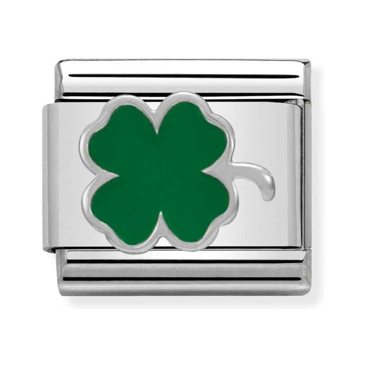 Nomination Composable Classic Charm Kleeblatt grün - Edelstahl, Silber 925, Emaille