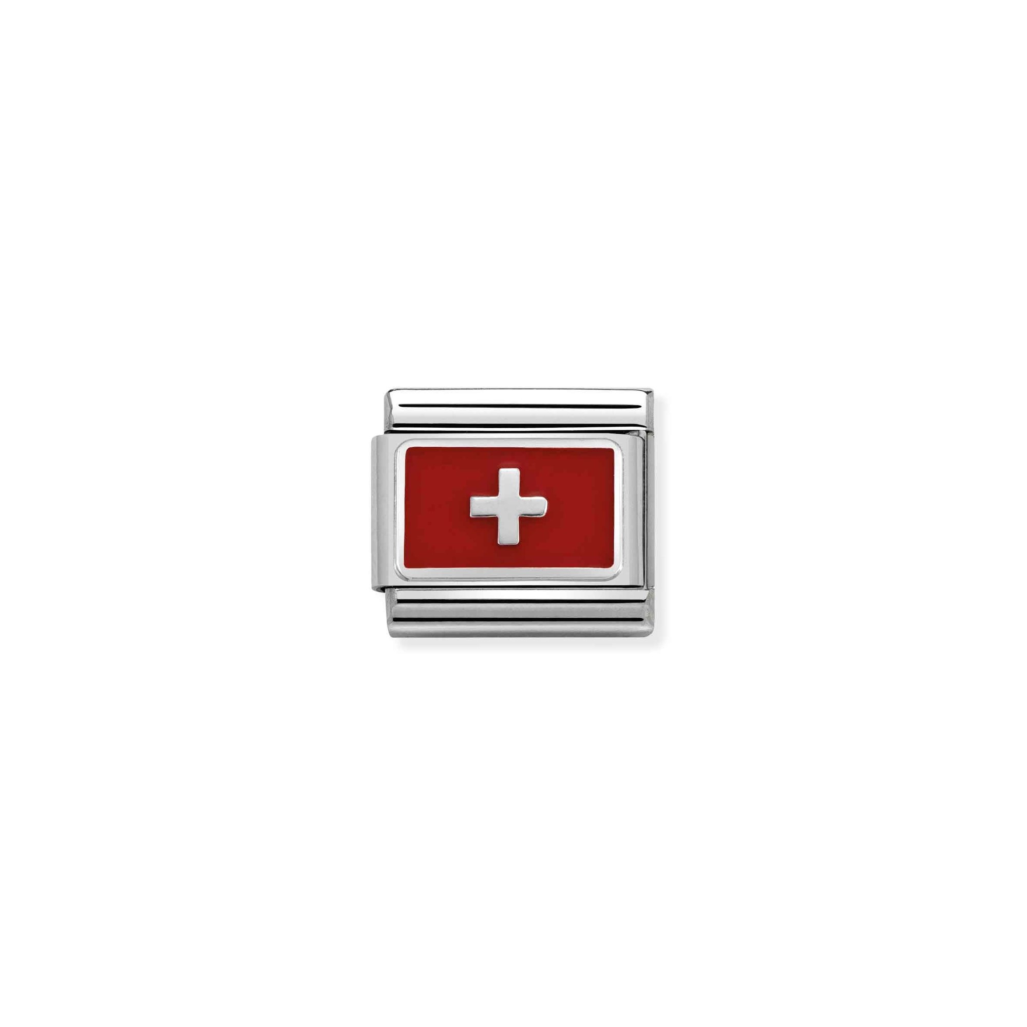 Nomination Composable Classic Charm Flagge Schweiz - Edelstahl, Sterling Silber, Emaille