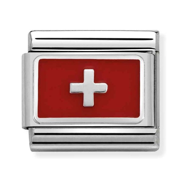 Nomination Composable Classic Charm Flagge Schweiz - Edelstahl, Sterling Silber, Emaille