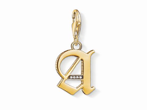 Charm-Anhänger Buchstabe A von Thomas Sabo in vergoldeter Ausführung mit funkelnden Zirkonia, ideal zum Personalisieren von Schmuckstücken.