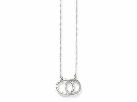 Kette von Thomas Sabo KE1489-051-14-L60v TOGETHER FOREVER aus Silber mit zwei miteinander verbundenen Ringen und weißen Zirkonia, erhältlich in Längen 55/57,5/60cm.