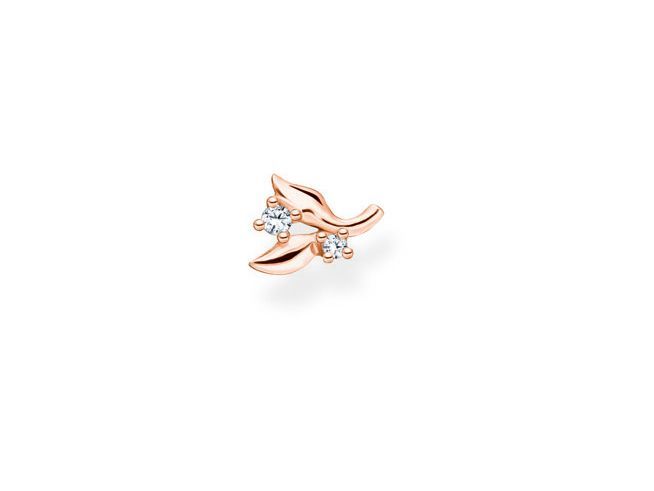 Thomas Sabo Charming Ohrstecker aus Sterling Silber in vergoldetem Roségold mit weißen Zirkonia. Elegantes Design in Form von geschwungenen Blättern, ideal für jeden Anlass.